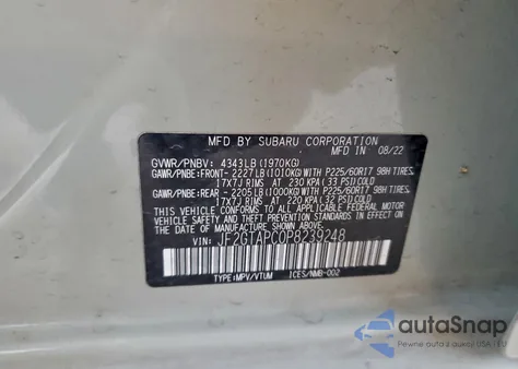 2023 Subaru Crosstrek Premium z USA, uszkodzony, nr VIN JF2GTAPC0P8239248